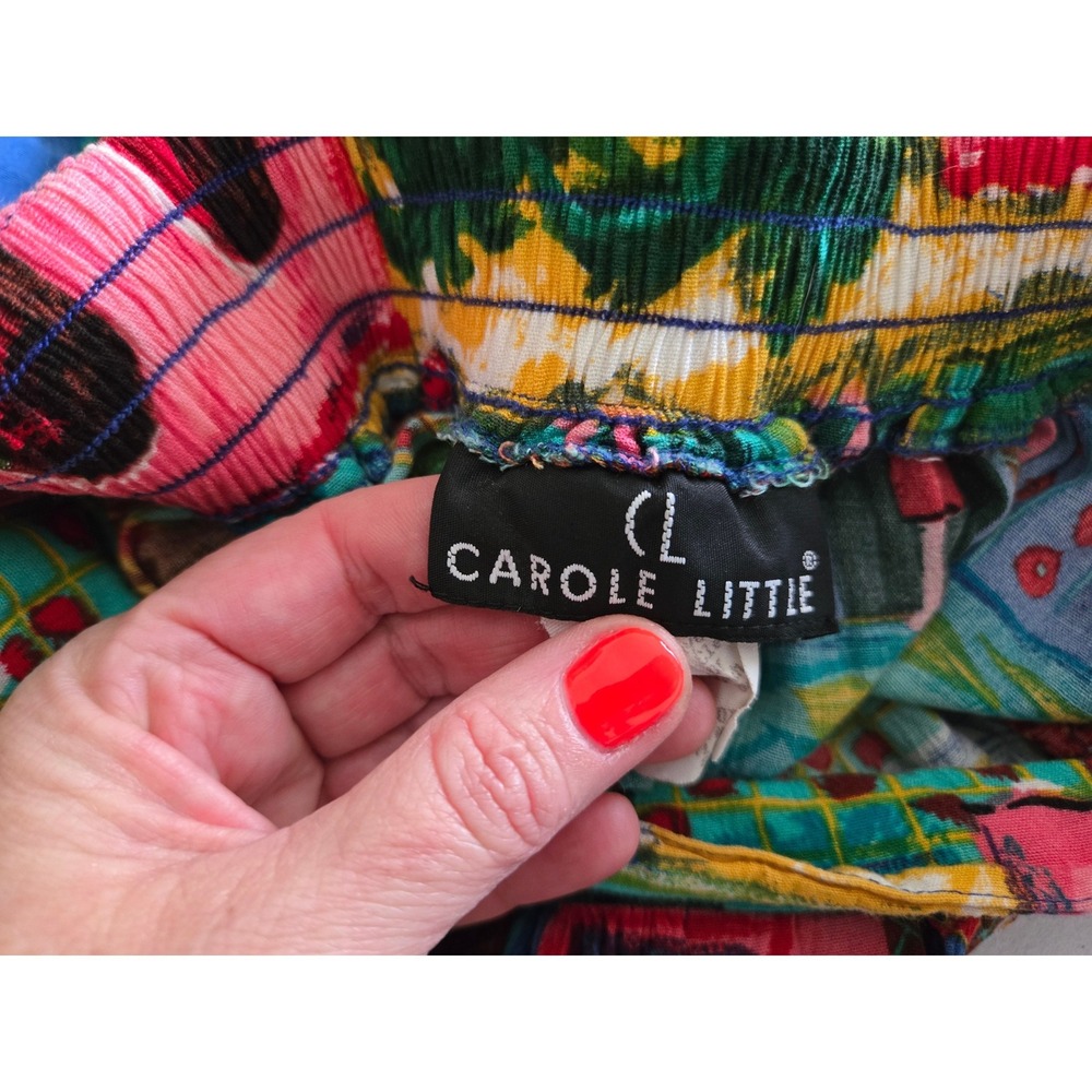 Vintage Carole Little Womens 4 Midi Skirt Multicolor Tropical Village Rayon USA - Picture 8 of 11